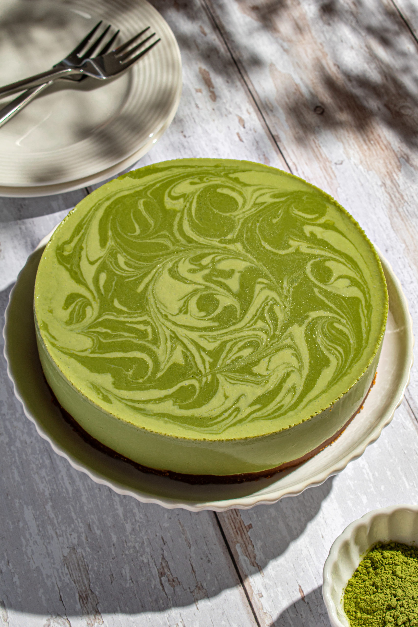 Silky Matcha Tofu Cheesecake (nobake)
