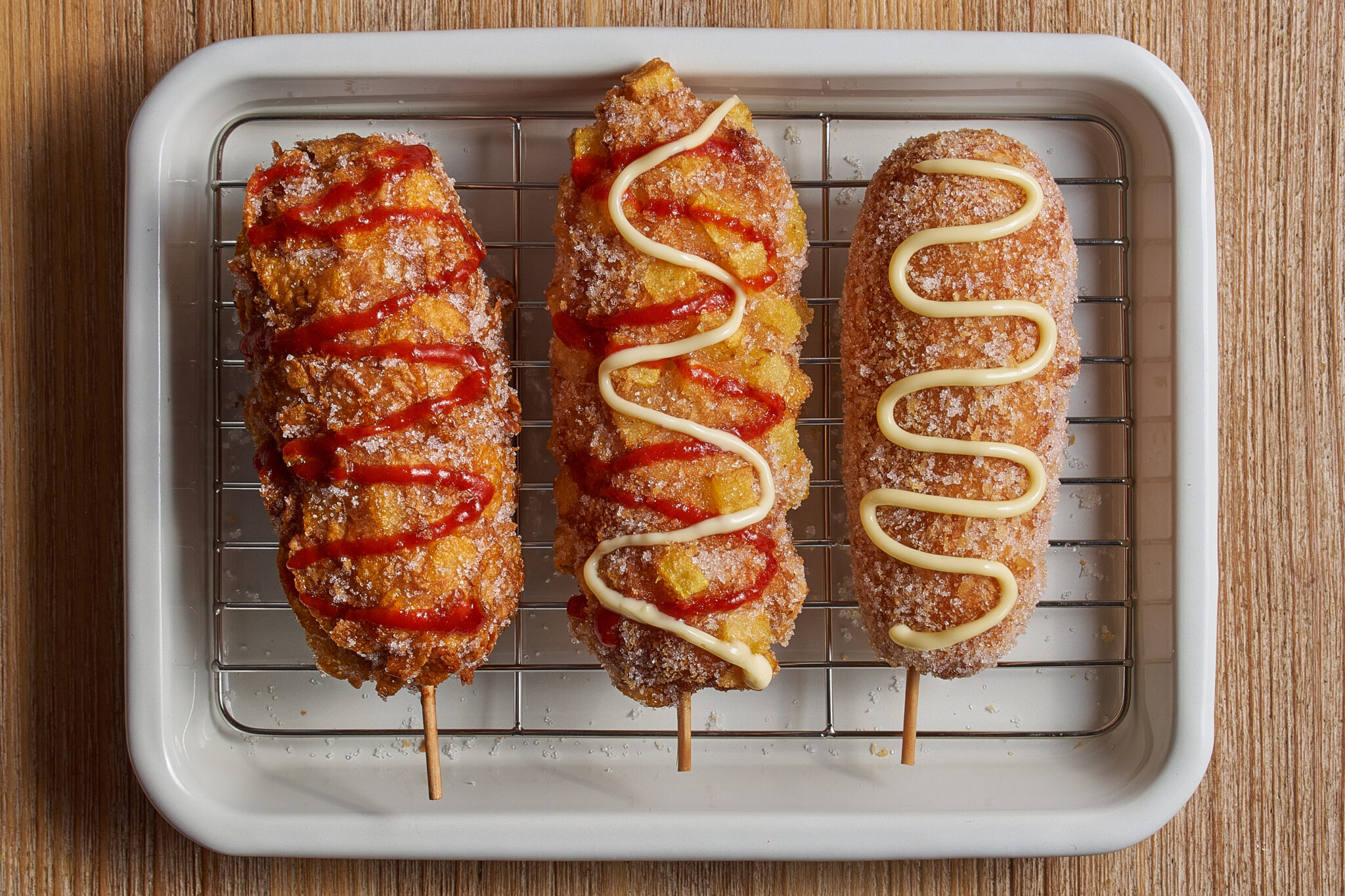 Cheesy Korean Rice Corn Dogs