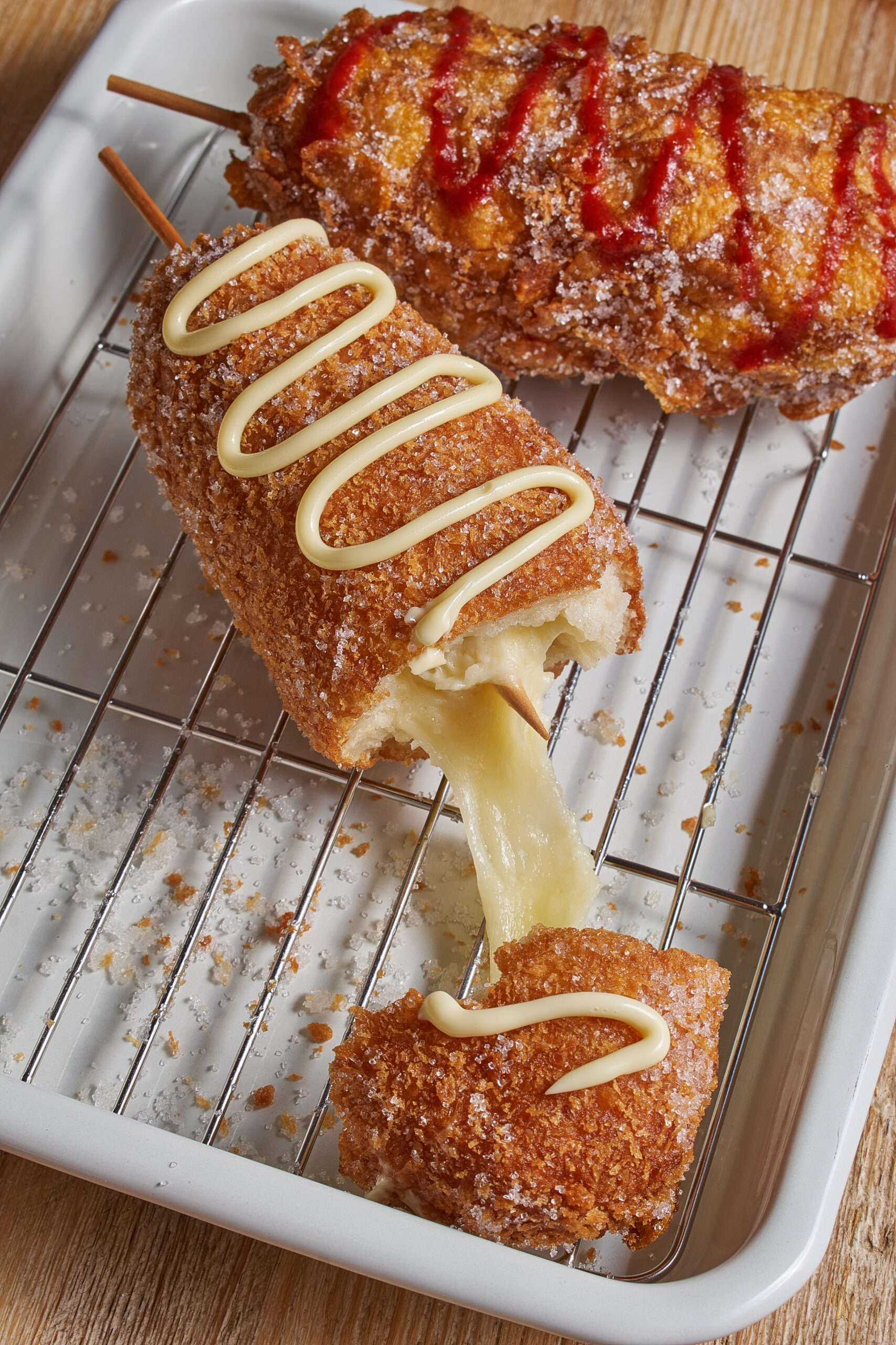 Cheesy Korean Rice Corn Dogs