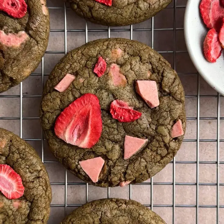 Brown Butter Strawberry Hojicha Cookies